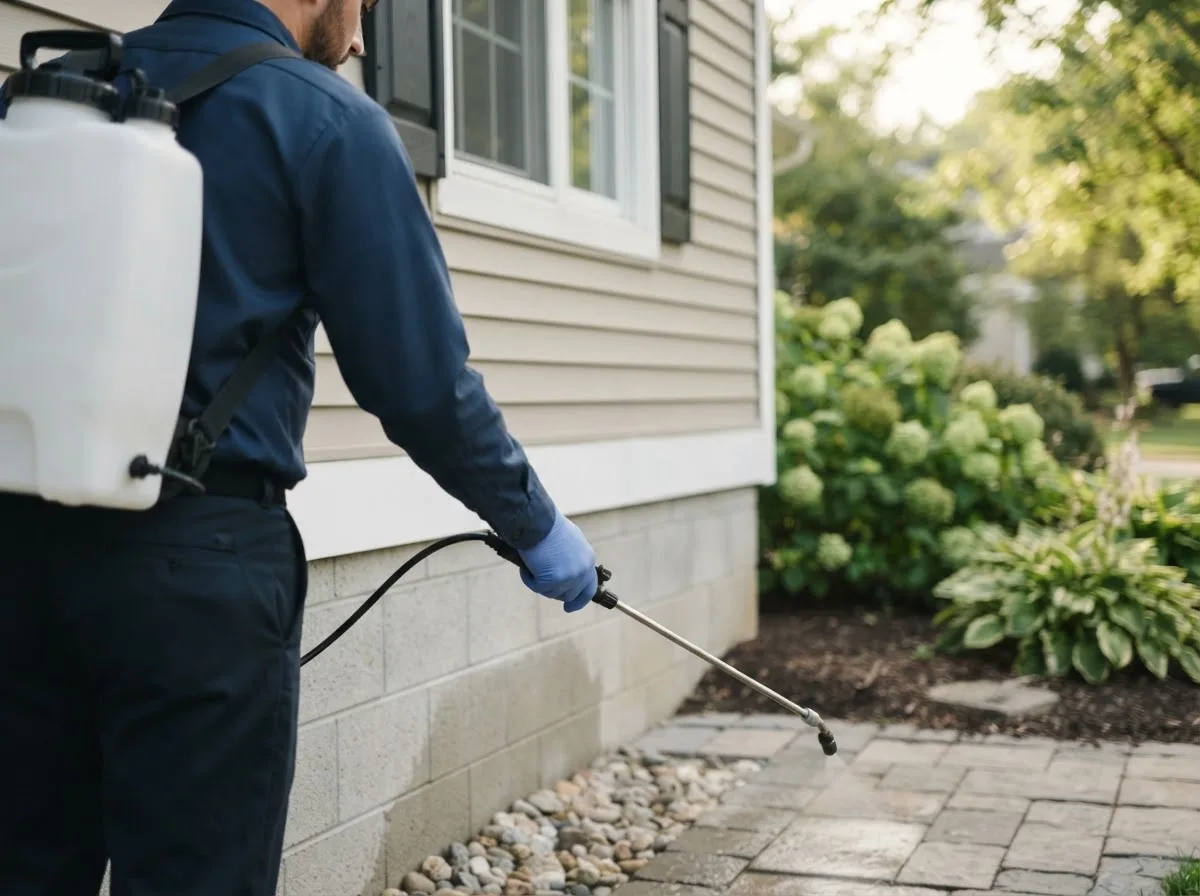 Pest control technician inspecting a home in Northfield, MA
